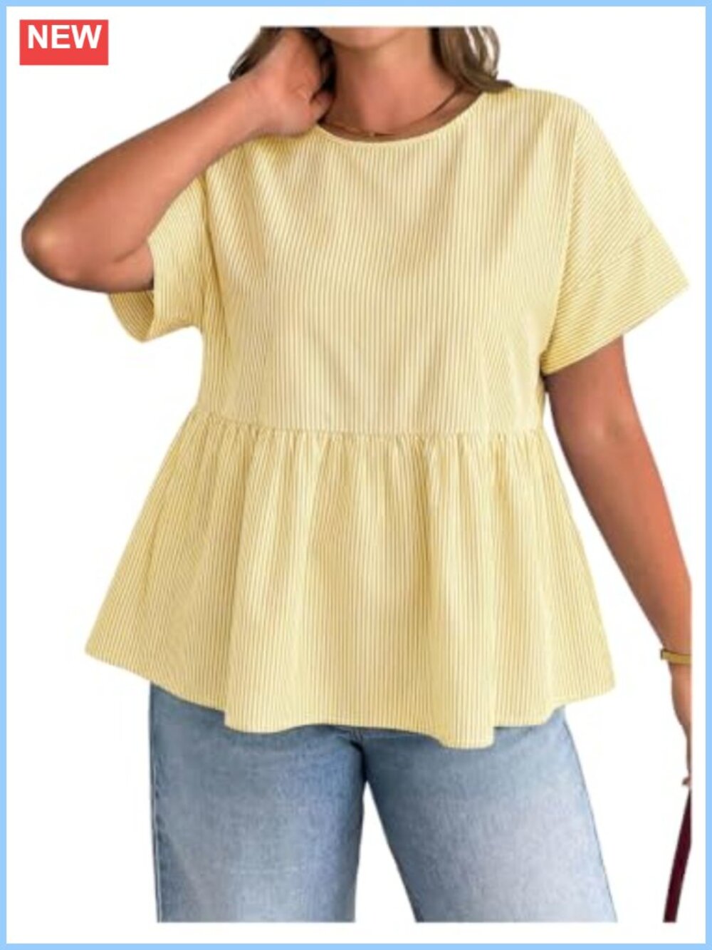 SOLY HUX Women's Striped Peplum Blouse Short Sleeve Babydoll Top